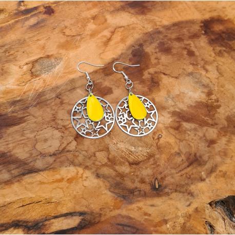 Boucles d'oreilles rondes étoiles et jaune